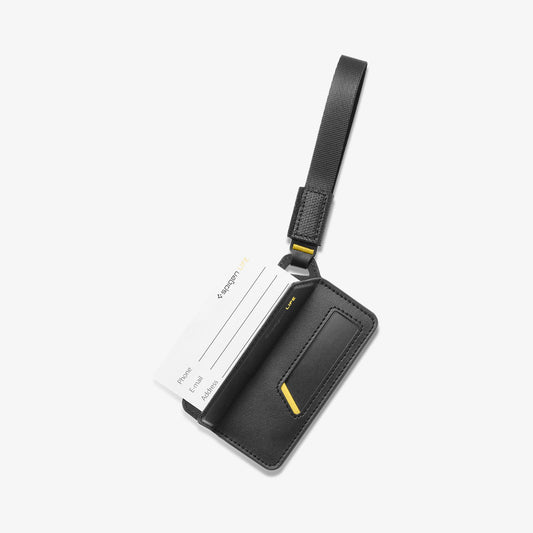 AHP09776 - luggage tag in black showing back with information paper