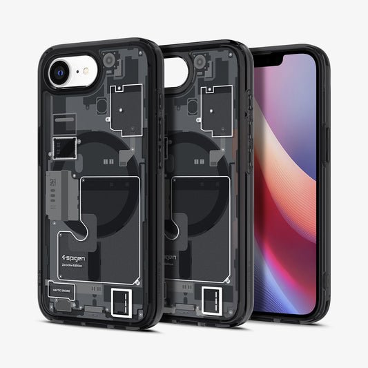 ACS09141 - iPhone 17e Case Ultra Hybrid Zero One (MagFit) in Zero One showing the back, partial inner, partial front and sides