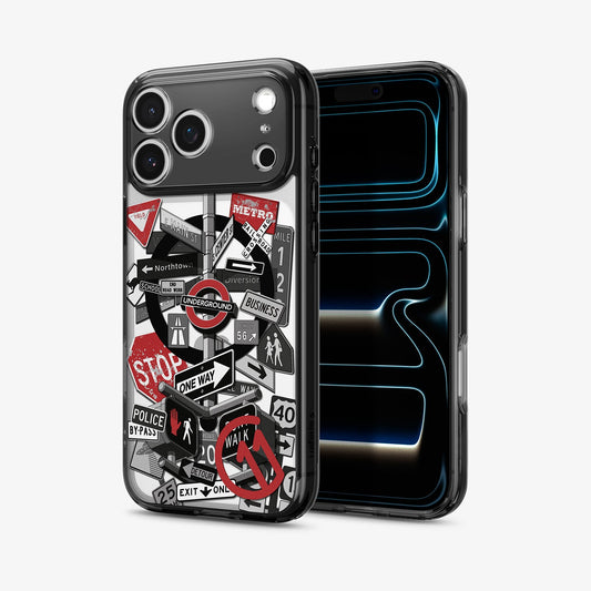 ACS11841 - Spigen Signal C11 iPhone 17 Pro Max case showing the Spigen Signal C11 case front view with lock screen displaying a flowing black and blue wallpaper