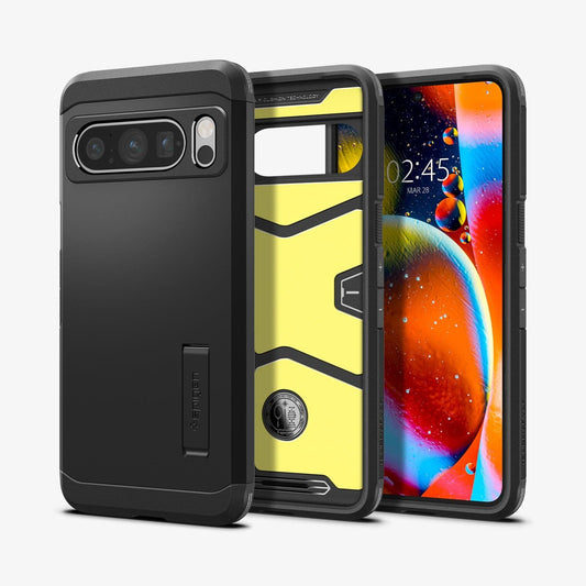 ACS06319 - Pixel 8 Pro Case Tough Armor in black showing the back, inside and front