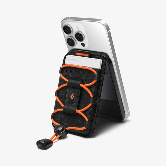 AFA10552 - Tiefit Card Holder (MagFit) in Black showing use as stand