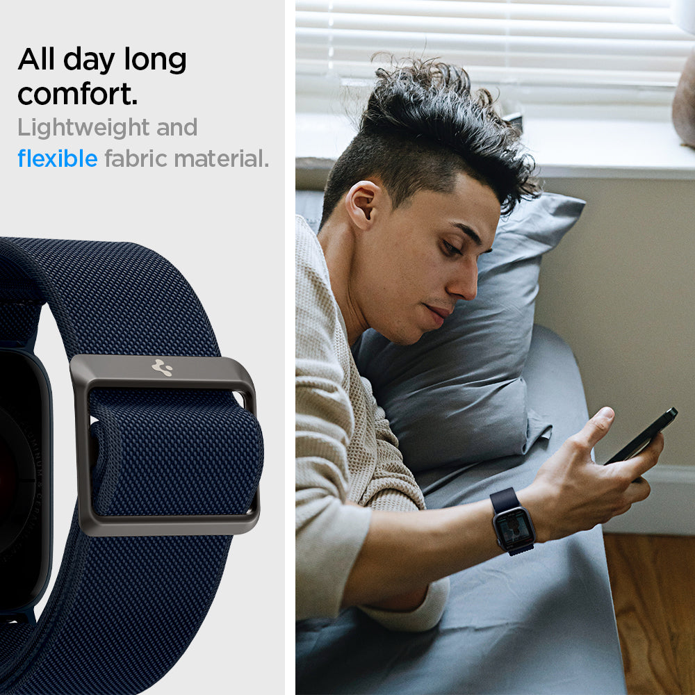 AMP02291 - Apple Watch Series (Apple Watch (41mm)/Apple Watch (38mm)) Watch Band Lite Fit in navy lightweight and flexible fabric material. All day long comfort.