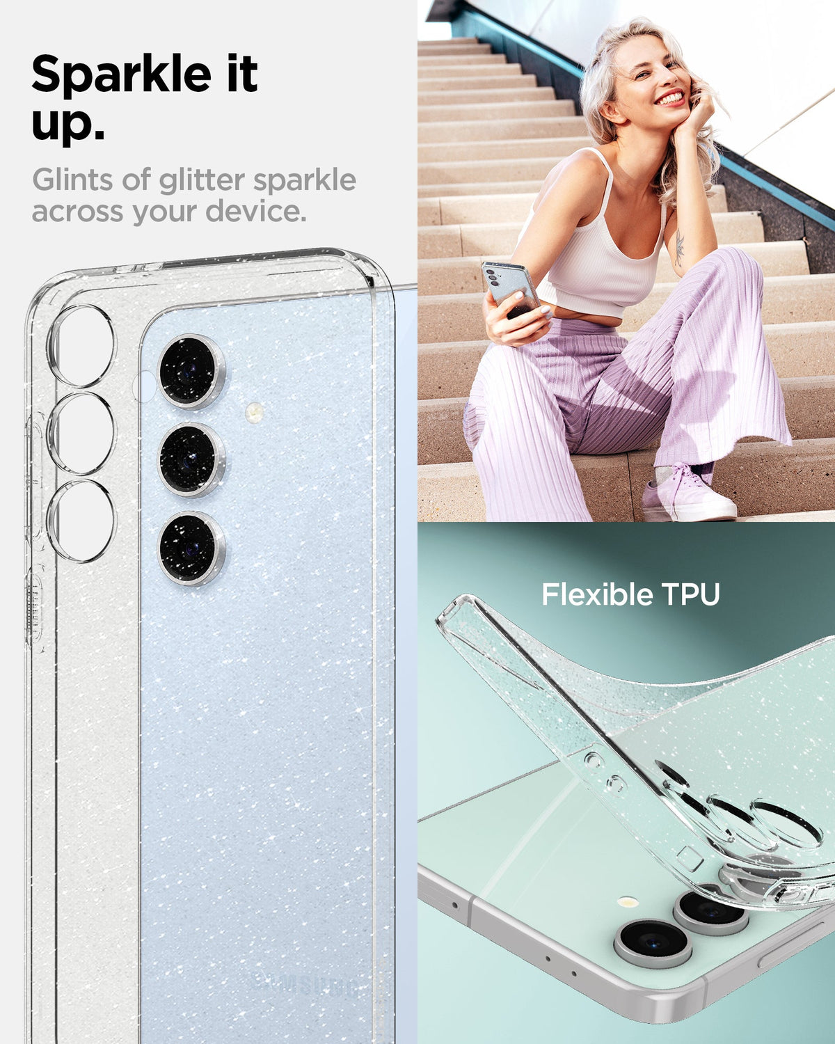 ACS08617 - Galaxy S24 FE Case Liquid Crystal Glitter in Crystal Quartz sparkle it up. Glints of glitter sparkle across your device.
