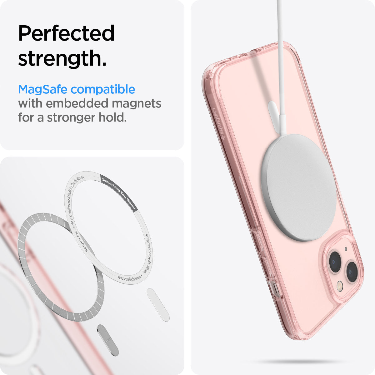 ACS03324 - iPhone 13 Mini Case Ultra Hybrid Mag Safe Compatible in rose crystal showing the perfected strength. MagSafe compatible with embedded magnets for a stronger hold