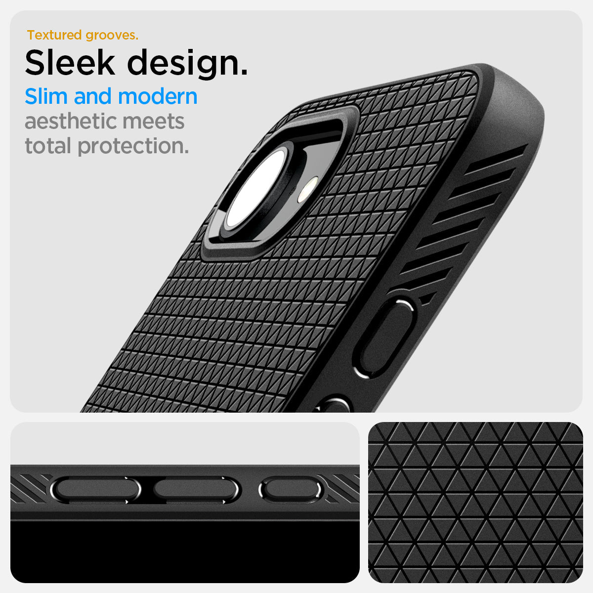 ACS09151 - iPhone 17e Case Liquid Air (MagFit) in Matte Black showing the textured grooves. Sleek design, slim and modern aesthetic meets total protection