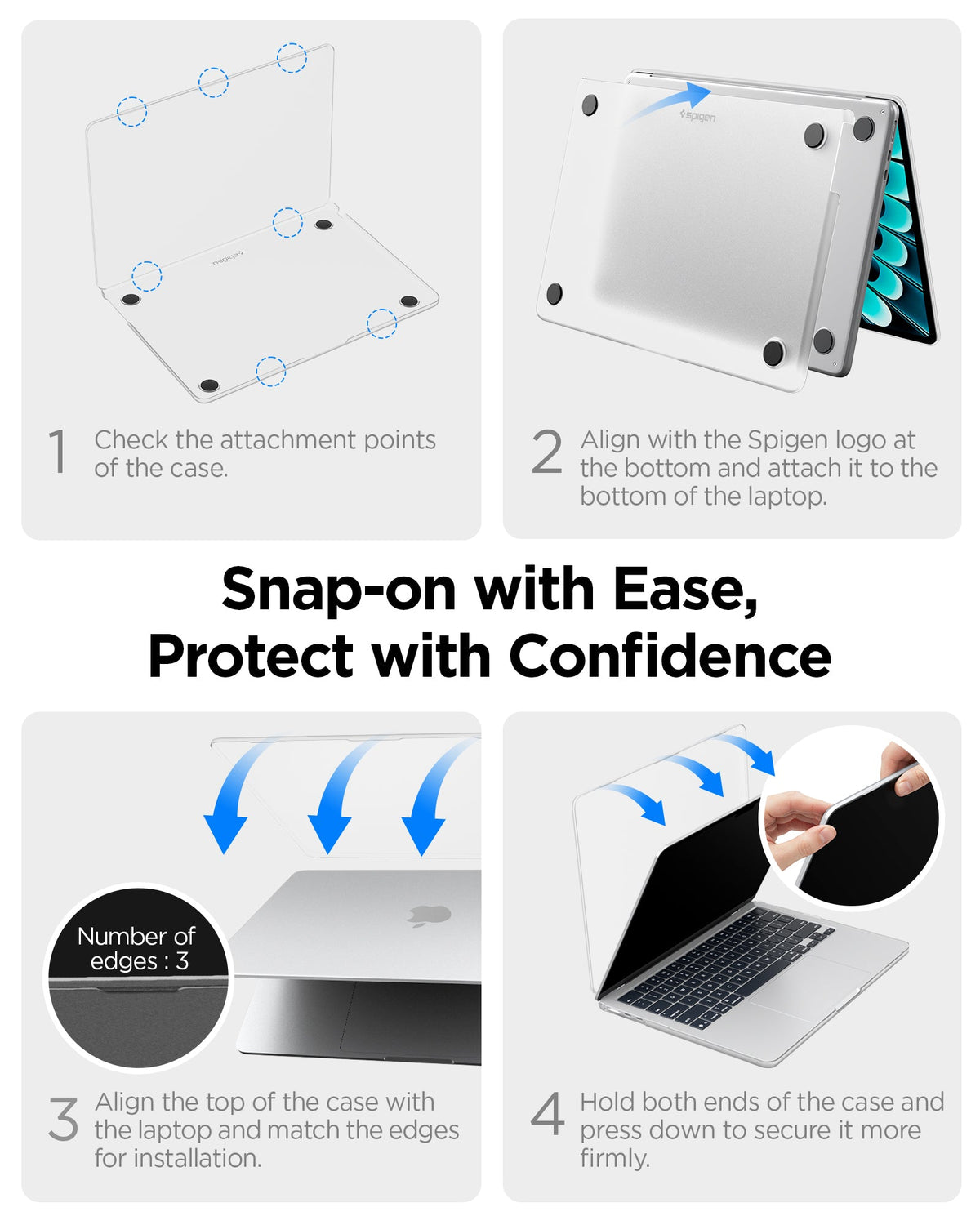 ACS11531 - MacBook Pro 13-inch Air Skin in Frost Black showing snap on with ease, protect with confidence