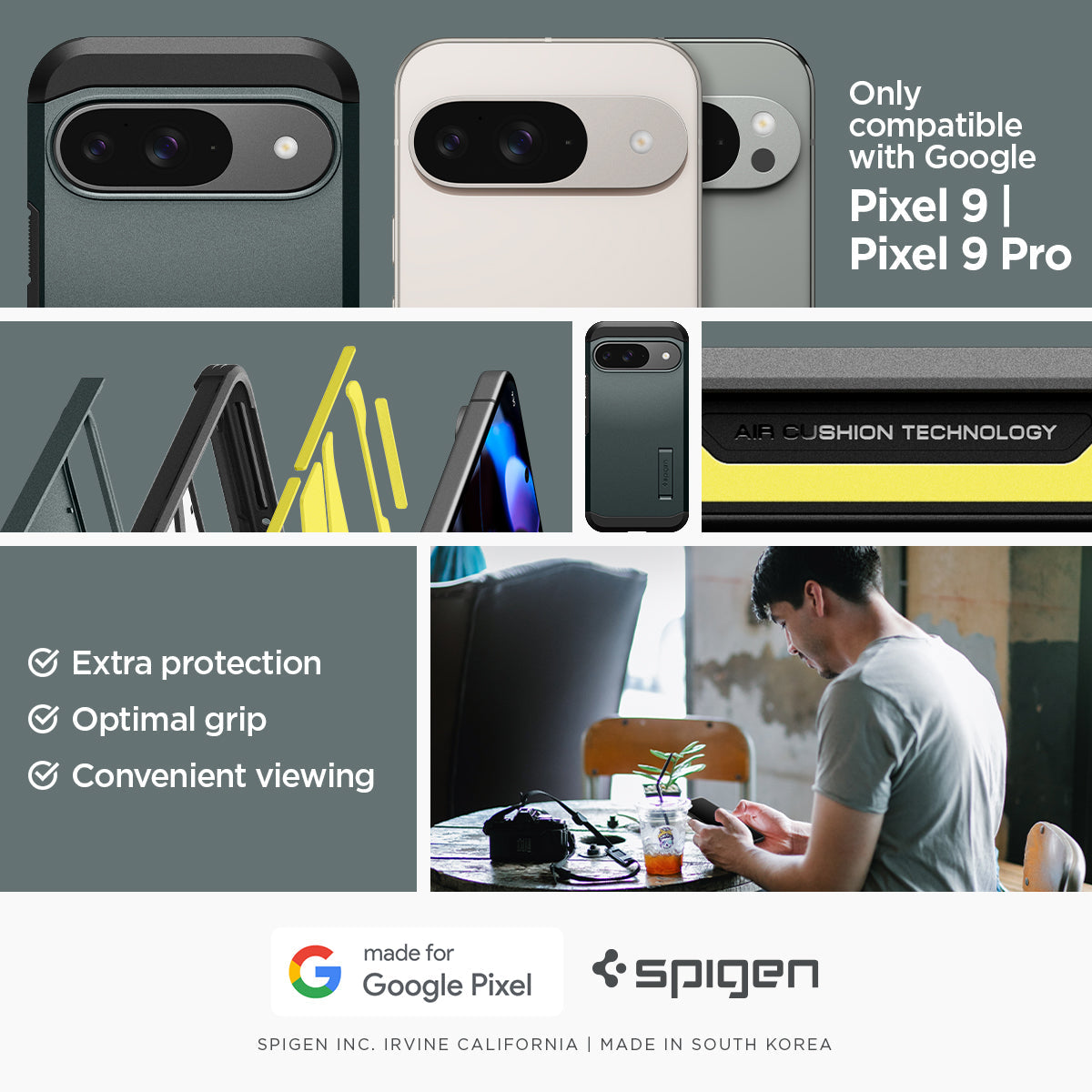 ACS07694 - Pixel 9 Pro Case Tough Armor in Abyss Green only compatible with Google Pixel 9, 9 pro. Extra protection, Optimal grip, Convenient viewing.