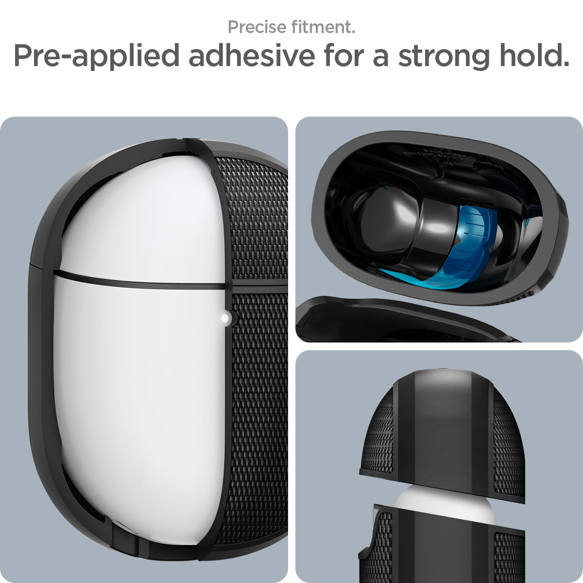 ACS07605 - Pixel Buds Pro 2 Series Case Classic Fit in black showing the precise fitment. Pre-applied adhesive for a strong hold