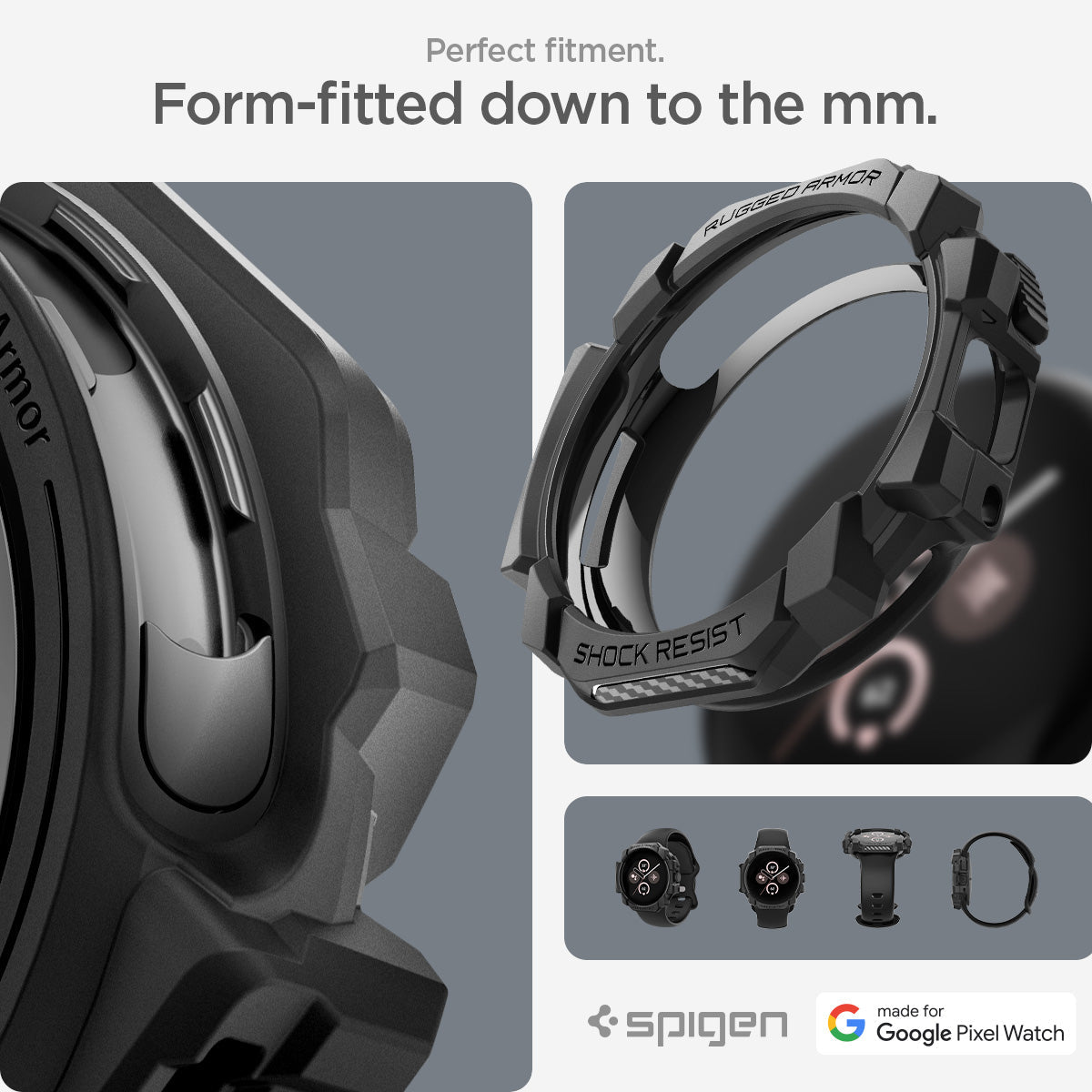 ACS07555 - Pixel Watch 3 (41mm) Rugged Armor in Matte Black perfect fitment. form-fitted down to the mm.
