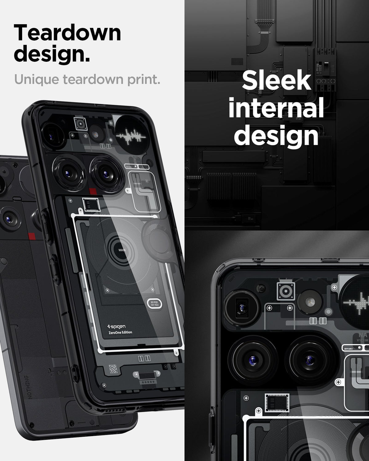 ACS08568 - Nothing Phone 3 Ultra Hybrid Zero One showing the teardown design. Unique teardown print. Sleek internal design