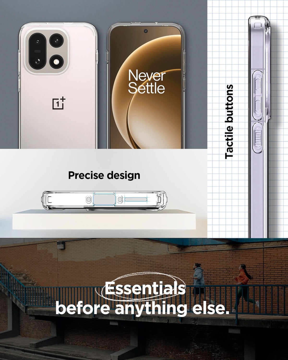 ACS09785 - OnePlus 15 Ultra Hybrid in Crystal Clear showing the precise design. Tactile buttons