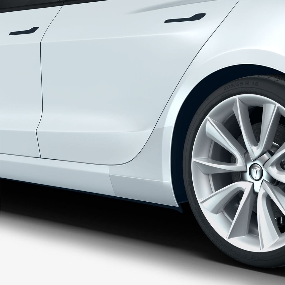 AFL06195 - Tesla Model 3 Platinum Shield Fender showing the side view with shield installed on car fender