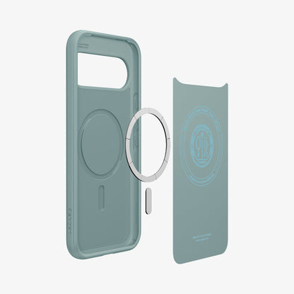 ACS09709 - Pixel 10 Pixel 10 Pro in sage green showing the inside layers of case