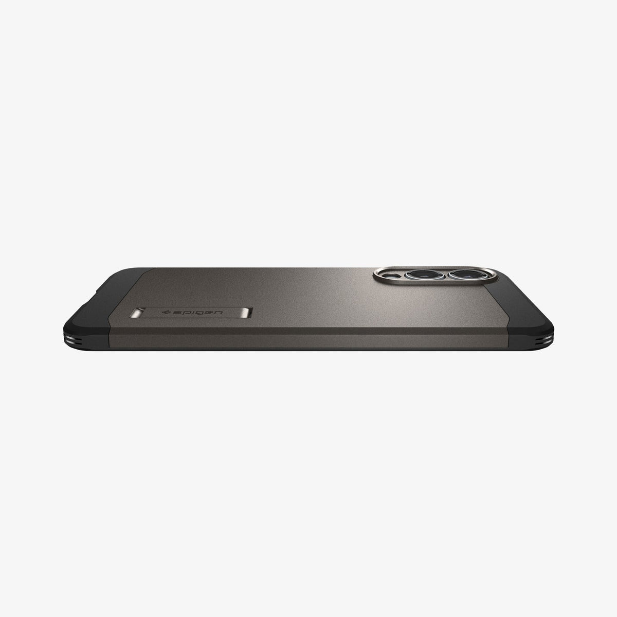 ACS09423 - Galaxy S25 Edge Case Tough Armor AI (MagFit) in Gunmetal showing the back and partial side device facing down