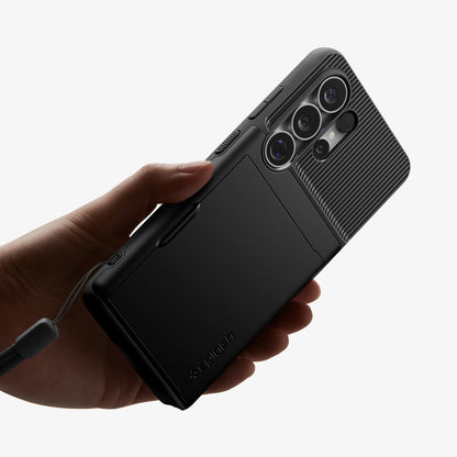 ACS11036 - Galaxy S26 Ultra Slim Armor CS in Black showing the back with holding hand