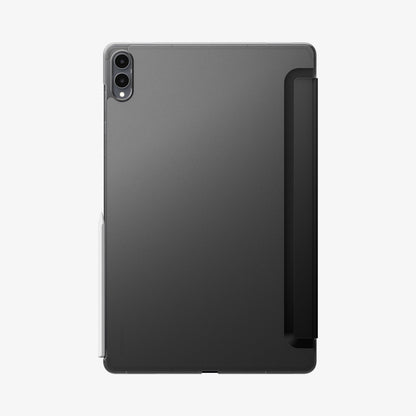 ACS11821 - Galaxy Tab S12 Ultra Liquid Air Folio showing the back of a tablet case with a translucent panel, camera cutout, folding cover, and stylus attached along the side.