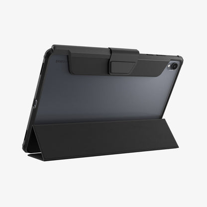 ACS11825 - Galaxy Tab S12+ Ultra Hybrid Pro in Black showing the back of a tablet case supported by the folded folio cover in a stand position.