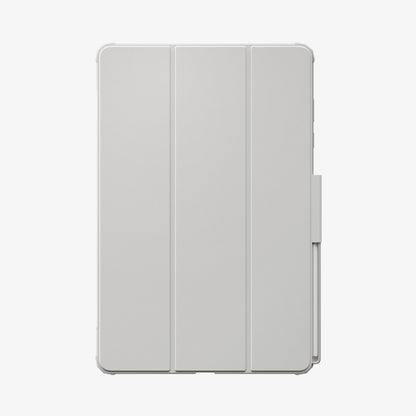 ACS11826 - Galaxy Tab S12+ Ultra Hybrid Pro in Gray showing the front of a closed folio tablet case with a tri-fold cover and stylus storage along the side.
