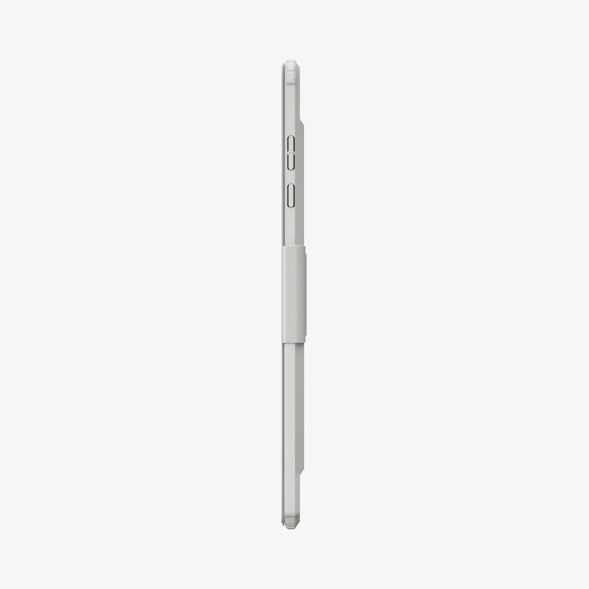ACS11826 - Galaxy Tab S12+ Ultra Hybrid Pro in Gray showing the slim side profile of a folio tablet case with covered buttons and a raised side section.
