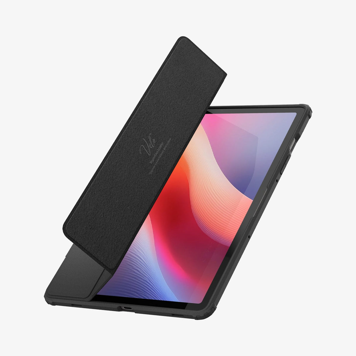 ACS09498 - Galaxy Tab S10 FE Case Ultra Hybrid Pro in Black showing the partial front, side and bottom, front cover partially lifted