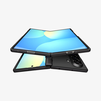 ACS09767 - Galaxy Z Fold 7 Air Fit Pro (MagFit) showing the front, and bottom, hovering above the partially front, back and top of another device