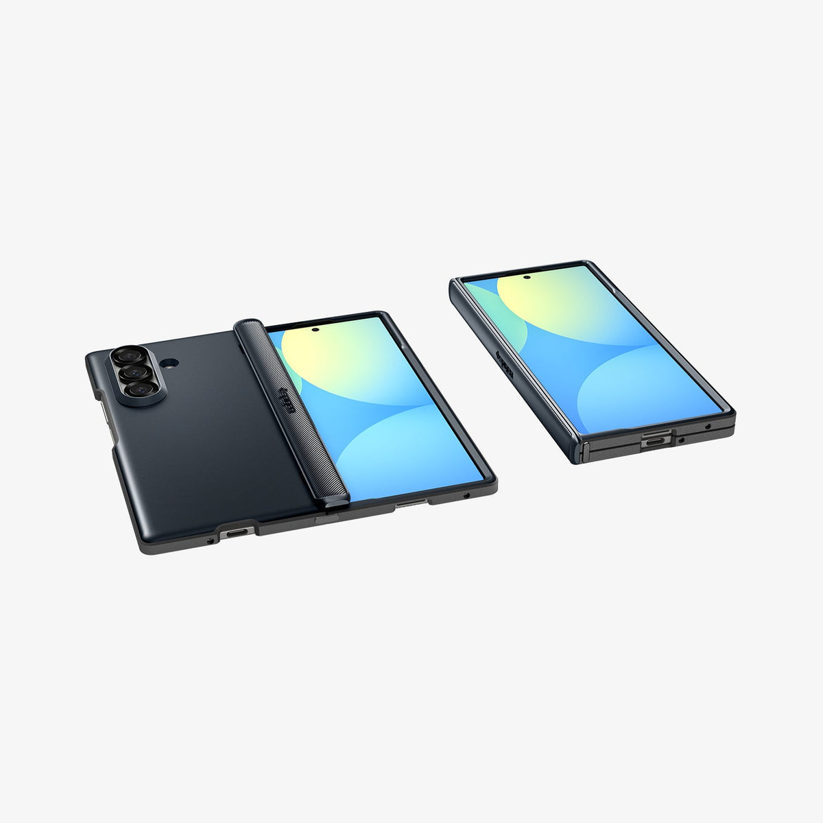 ACS09552 - Galaxy Z Fold 7 - Slim Armor Pro (MagFit) in metal slate showing the front folded, front, hinge, back and bottoms of 2 devices