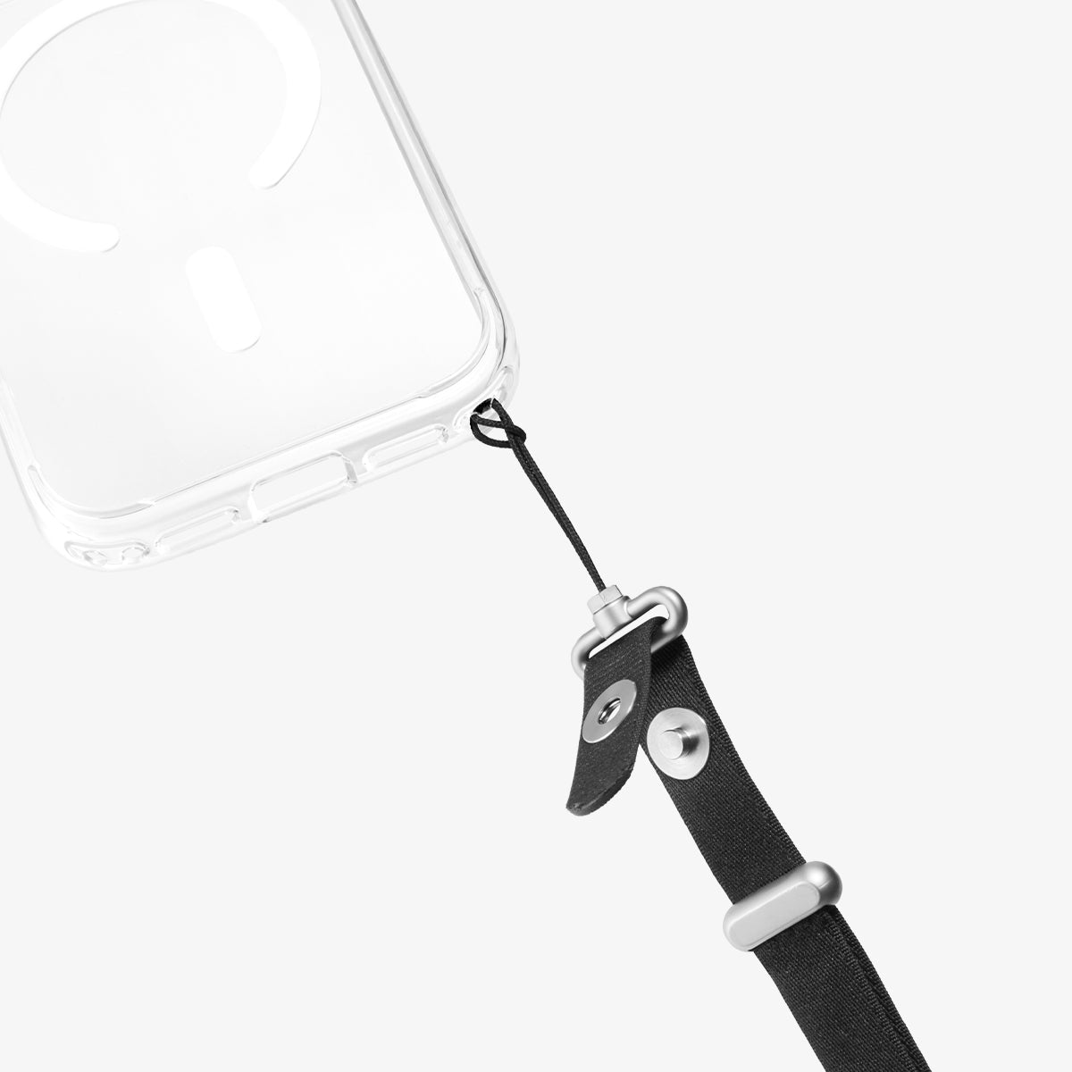 AFA10614 - Spigen Universal Lanyard Strap showing metal connector and logo button detai