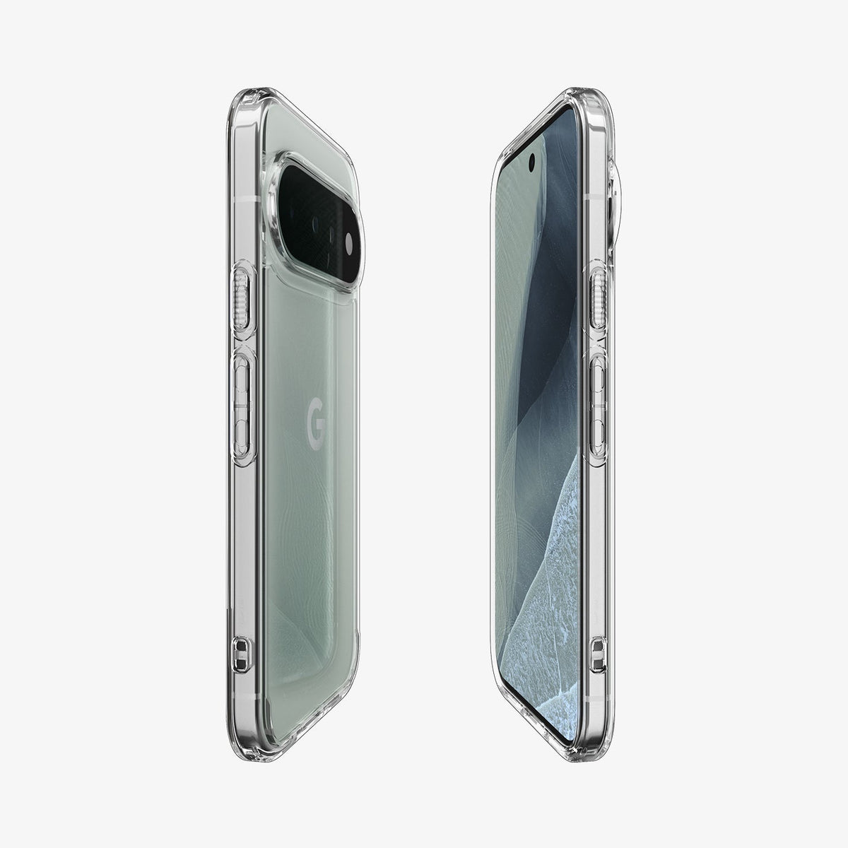 ACS11430 - Pixel 11 Pro Ultra Hybrid Crystal Clear front and back angled views display the slim profile, responsive buttons, and precise overall fit.