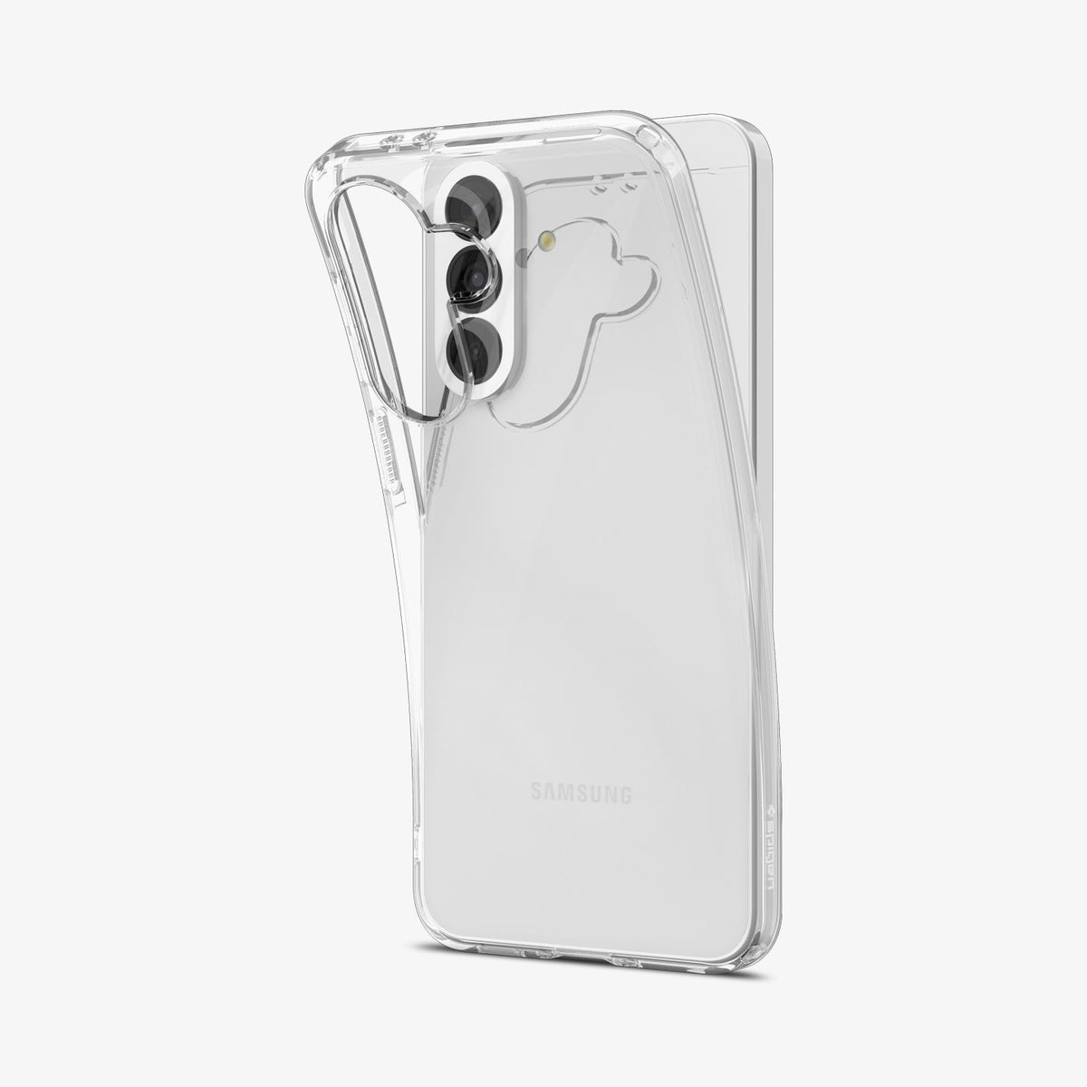 ACS11132 - Spigen Liquid Crystal Galaxy A37 5G Crystal Clear case back view showing transparent design on white Samsung phone