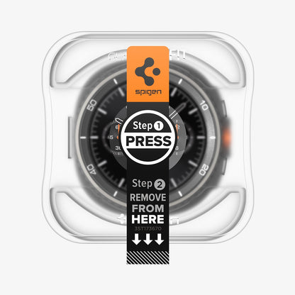AGL09877 - Galaxy Watch 8 46mm GLAS.tR EZ Fit showing the front with ez fit tray installed on watch face