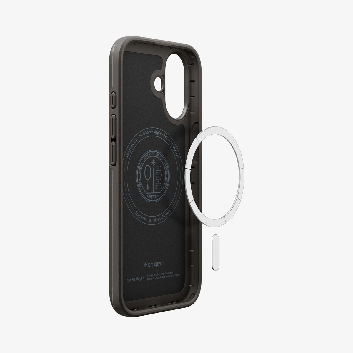 ACS09971 - iPhone 17 Thin Fit (MagFit) in Gunmetal showing inside with magfit magnet