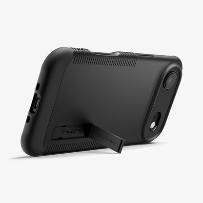 ACS09620 - iPhone 17 Air Slim Armor (MagFit) in Black showing the back, partial side and bottom, propped up with a built-in kickstand