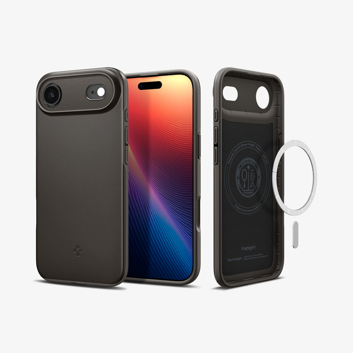 ACS09918 - iPhone 17 Air Thin Fit (MagFit) in Gunmetal showing the back, front and inside