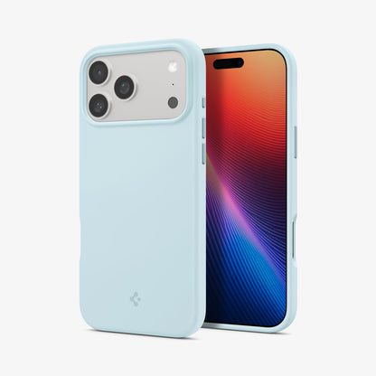 ACS10079 - iPhone 17 Pro Silicone Fit (MagFit) Case in blue showing the back and front