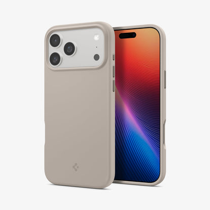 ACS09957 - iPhone 17 Pro Silicone Fit (MagFit) Case in stone showing the back and front