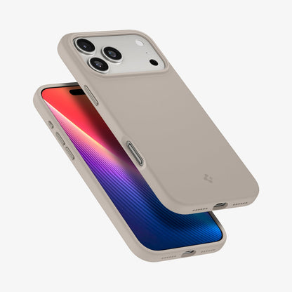 ACS09957 - iPhone 17 Pro Silicone Fit (MagFit) Case in stone showing the back, sides and partial front