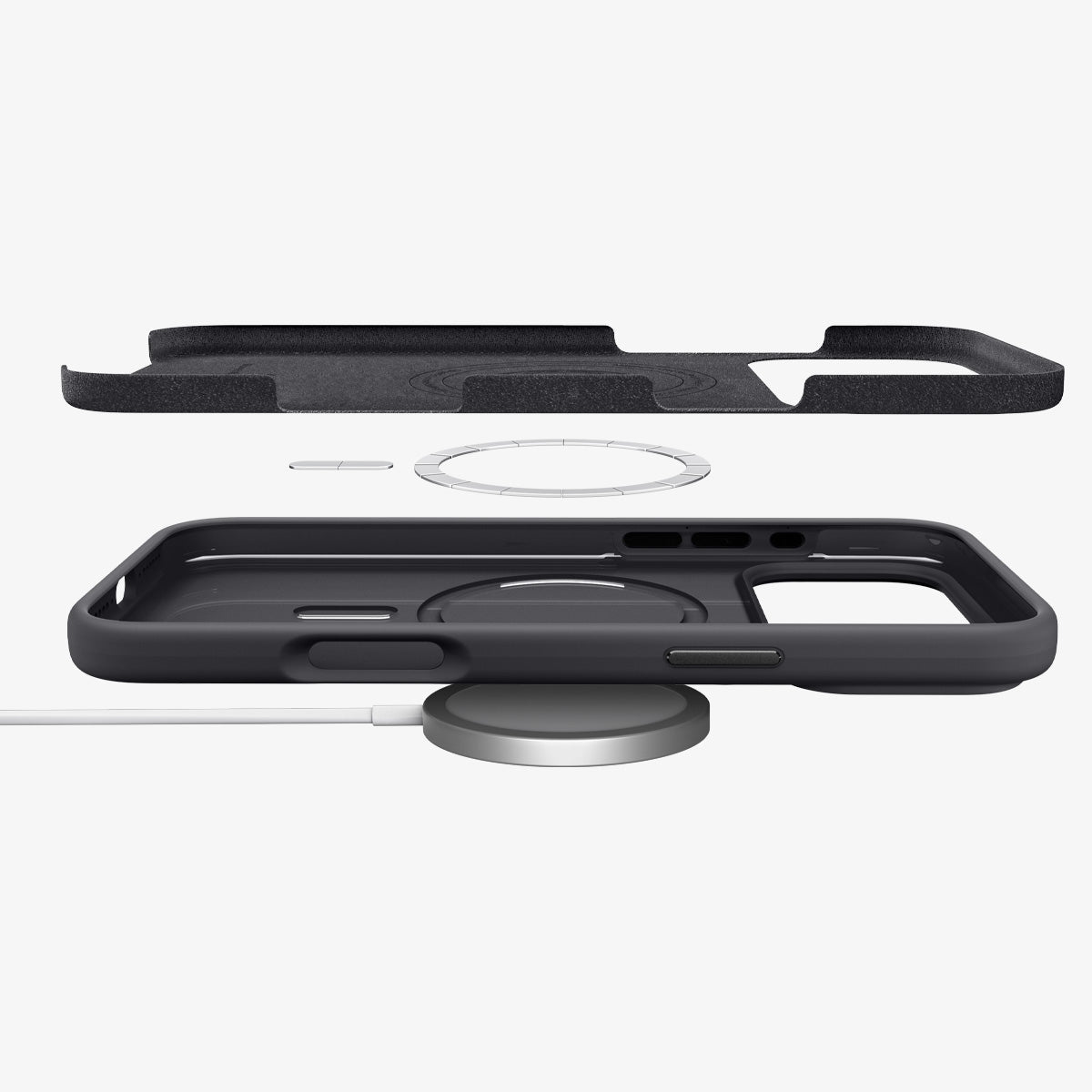 ACS09902 - iPhone 17 Pro Max Silicone Fit (MagFit) Case in black showing the side and multiple layers of case