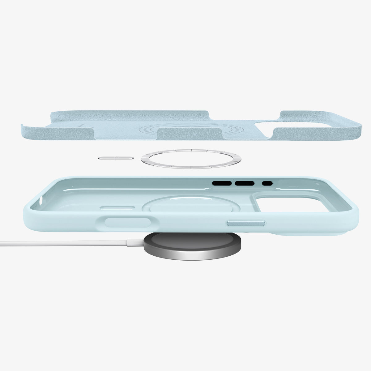 ACS10048 - iPhone 17 Pro Max Silicone Fit (MagFit) Case in blue showing the multiple layers of case