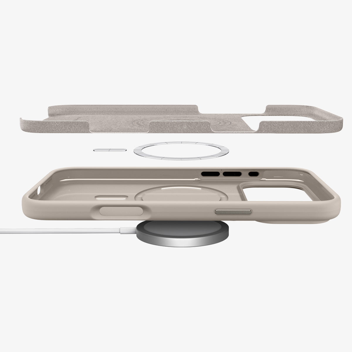 ACS09904 - iPhone 17 Pro Max Silicone Fit (MagFit) Case in stone showing the multiple layers of case