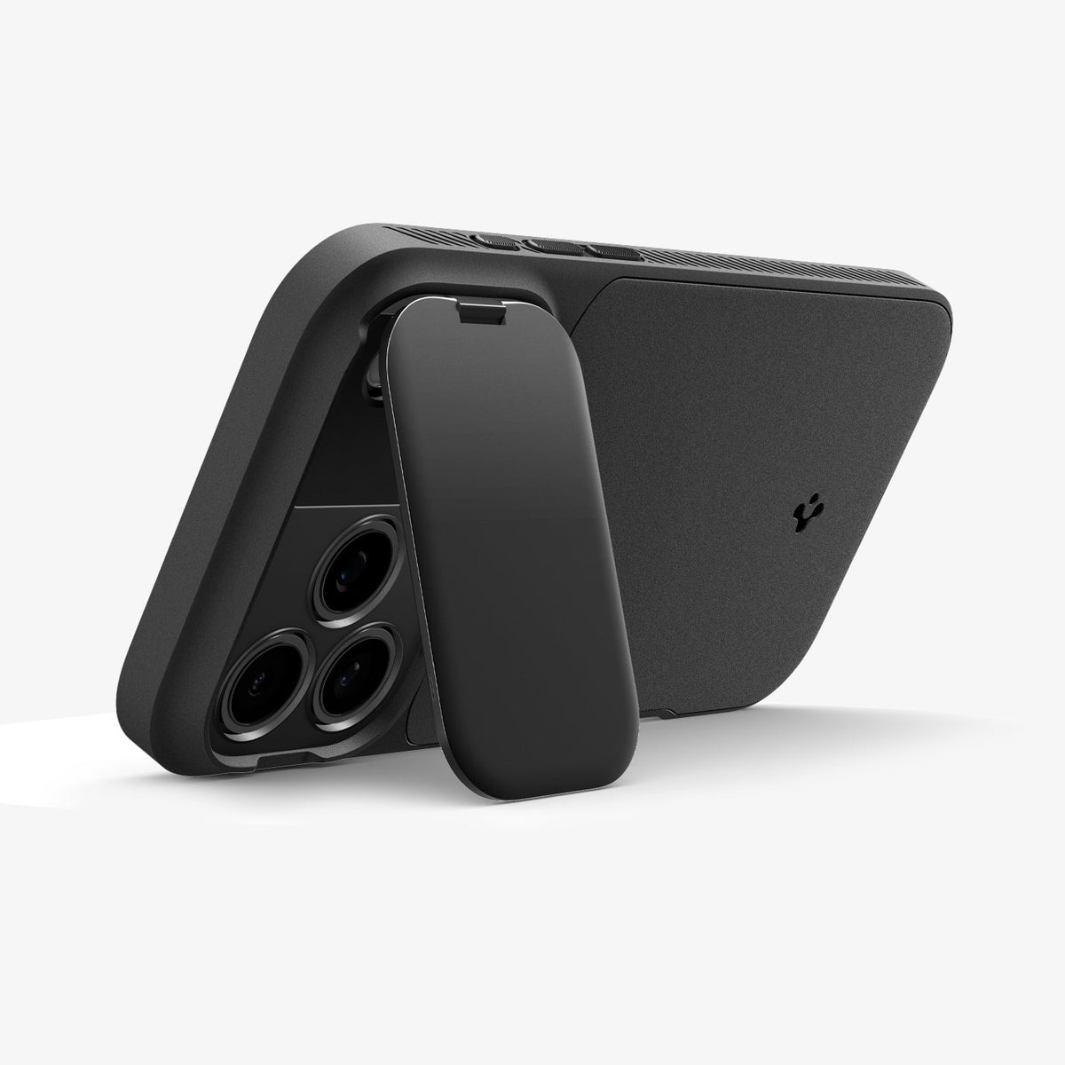ACS09900 - iPhone 17 Pro Max Series Case Optik Armor (MagFit) in black showing the back with device propped up by camera lens sticking out