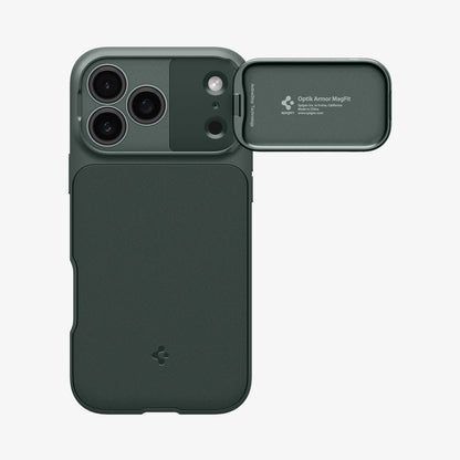 ACS09954 - iPhone 17 Pro Series Case Optik Armor (MagFit) in abyss green showing the back with camera lens exposed