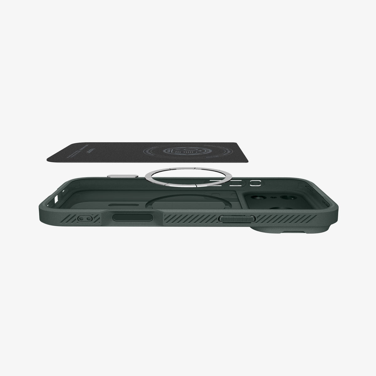 ACS09954 - iPhone 17 Pro Series Case Optik Armor (MagFit) in abyss green showing the back layer hovering above the case