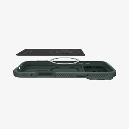 ACS09954 - iPhone 17 Pro Series Case Optik Armor (MagFit) in abyss green showing the back layer hovering above the case