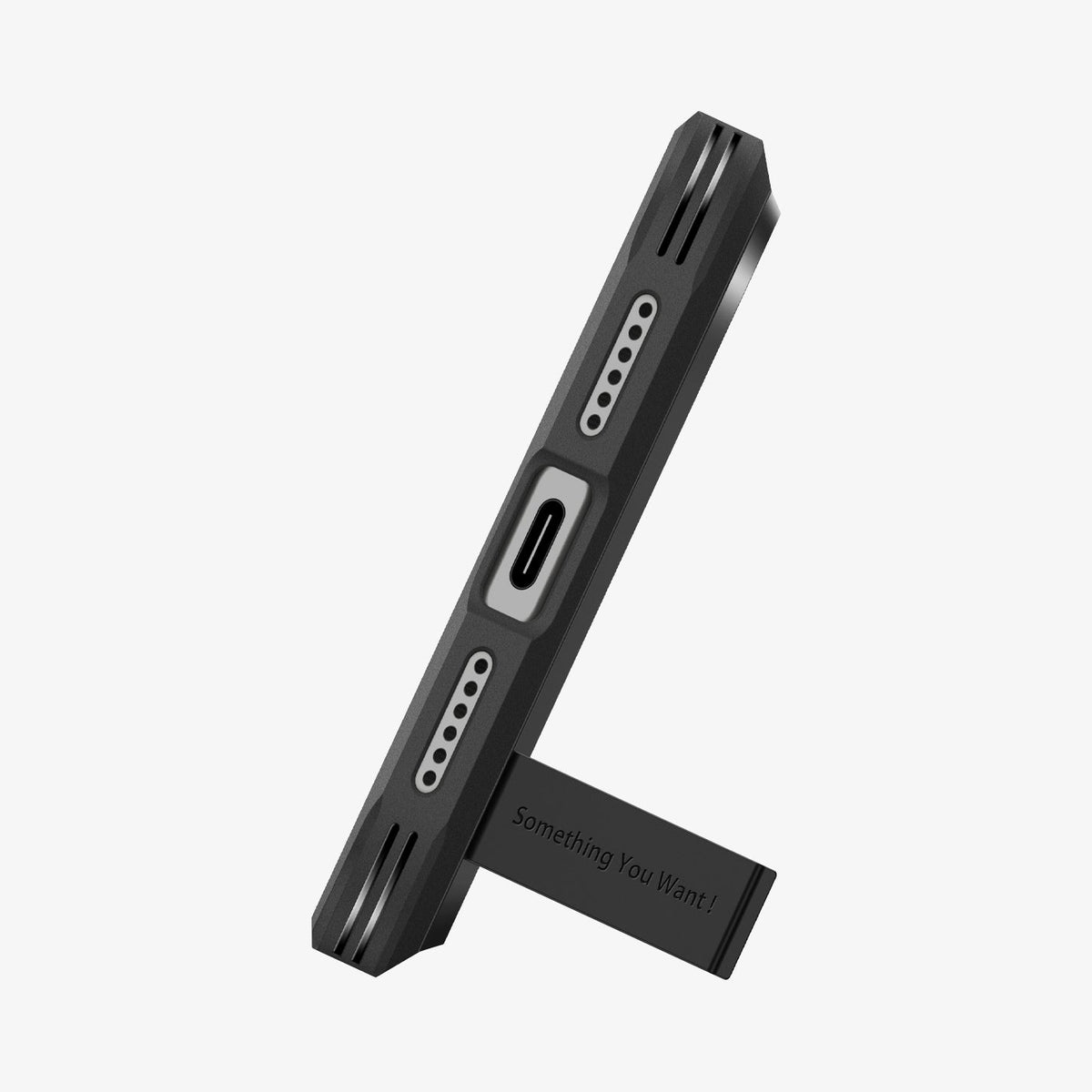 ACS09950 - iPhone 17 Pro Case Tough Armor T AI (MagFit) in black showing the bottom with device propped up by kickstand