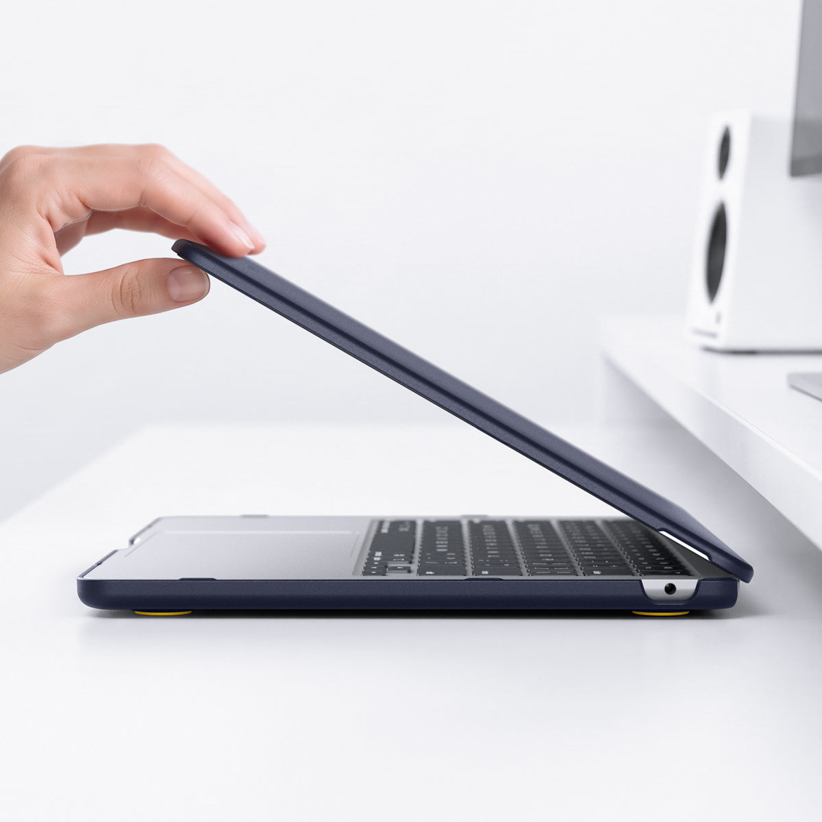 ACS11266 - MacBook Air 15-inch Nano Pop Blueberry Navy showing the laptop case opening with precise side cutouts for easy port access