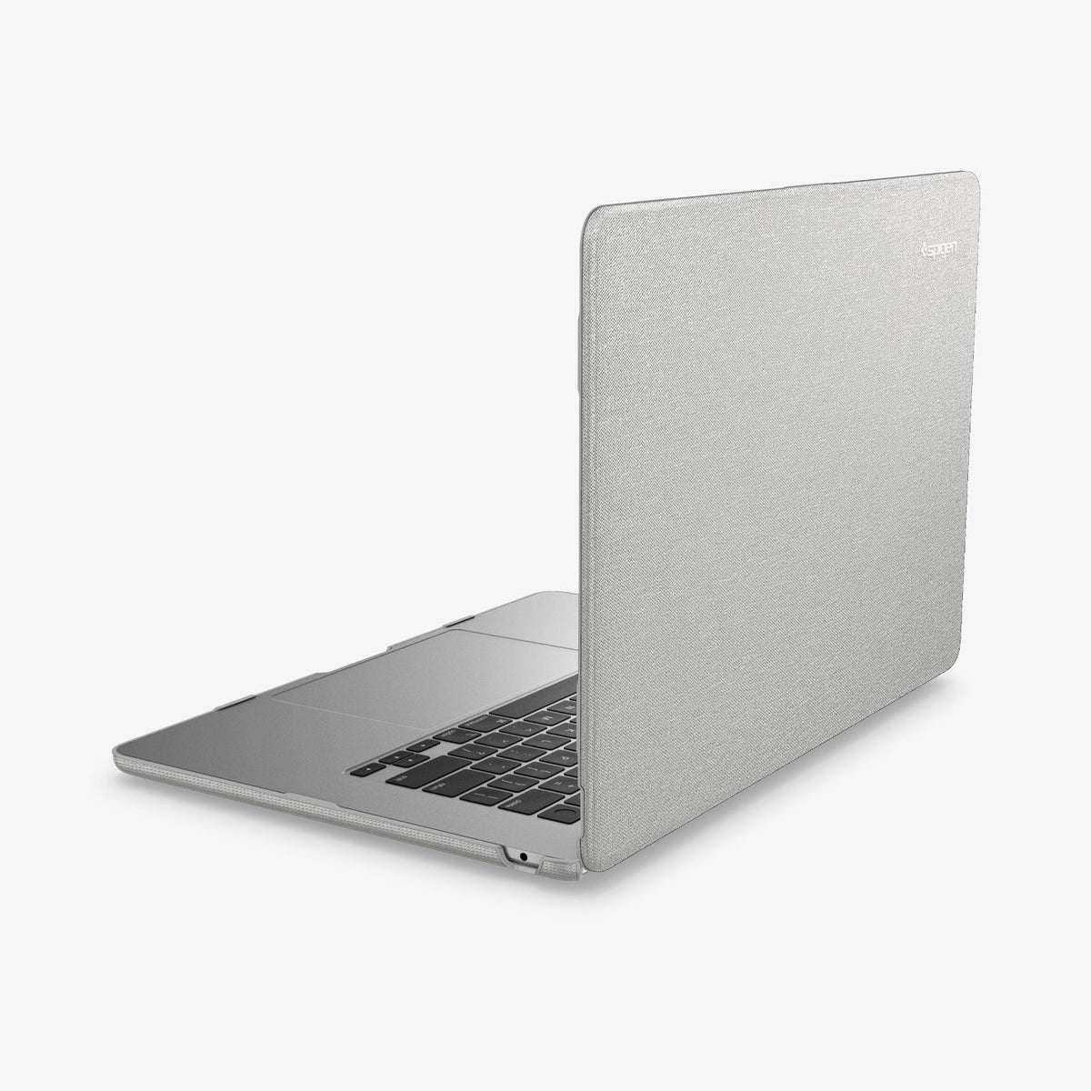 ACS10974 - MacBook Air 13-inch in Heather Gray showing the back and side and partial inner part of the device