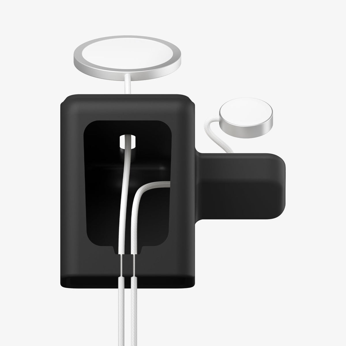 AMP09172 - Magsafe Duo Charger Stand (Mag Fit) in Black showing the Magsafe and bottom of the charger stand