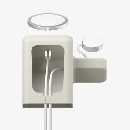 AMP09173 - Magsafe Duo Charger Stand (Mag Fit) in Dune Beige showing the Magsafe and bottom of the charger stand