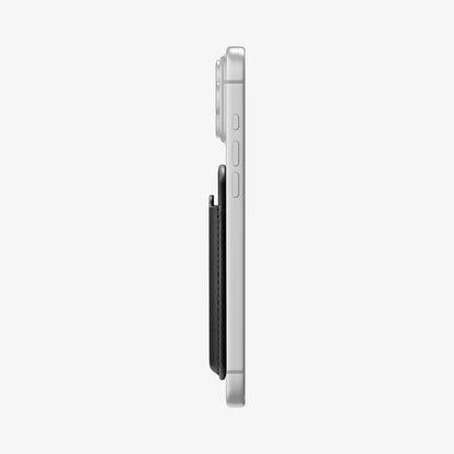 AFA11337 - Spigen Valentinus MagFit Wallet side profile attached to iPhone showing slim thickness