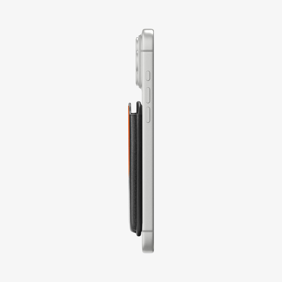 AFA11336 - Spigen Valentinus MagFit Plus Wallet side profile attached to iPhone showing slim thickness